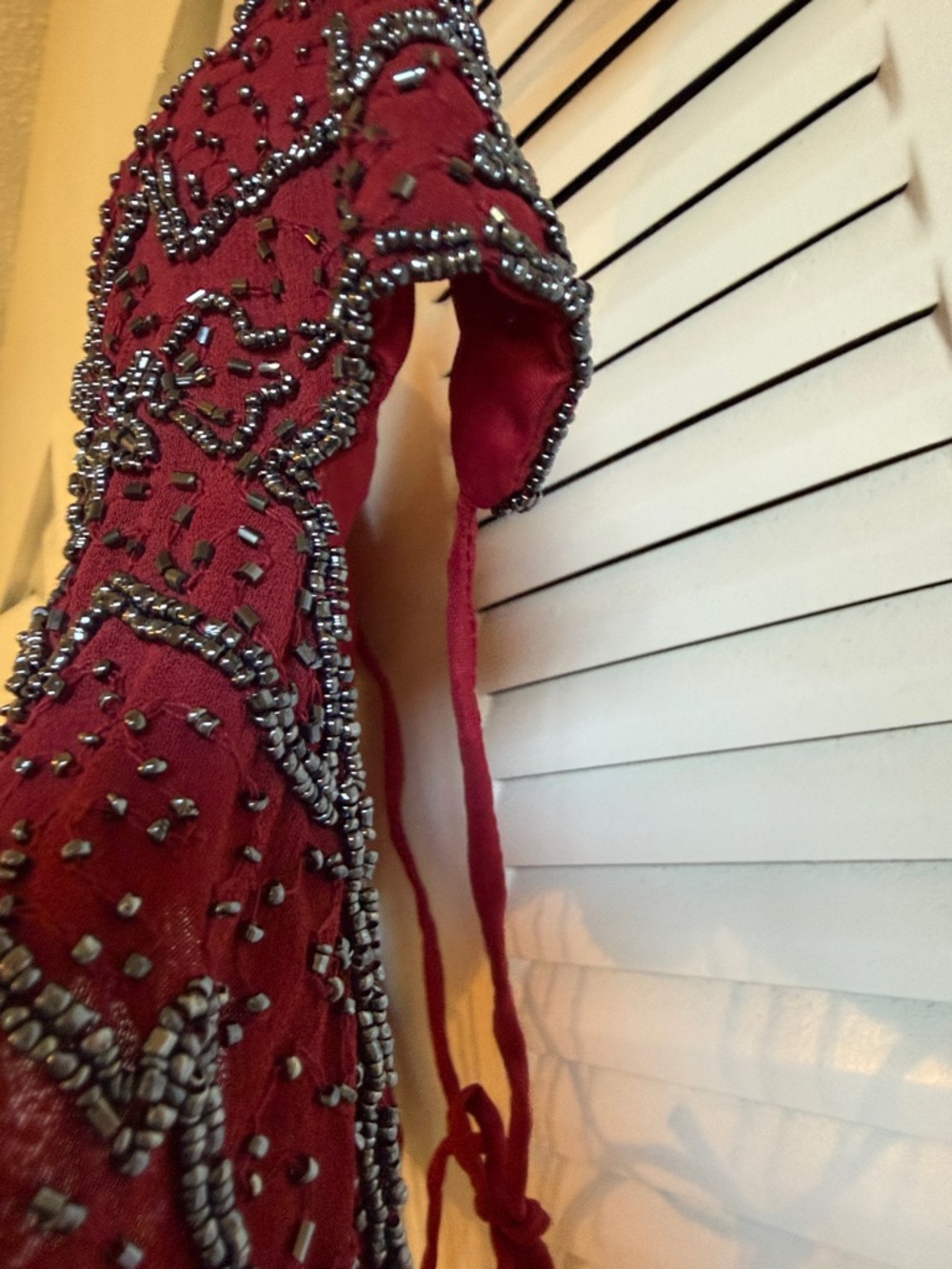 Vintage Red Beaded Halter Bandeau with Navy Beadwork - Picture 7 of 8